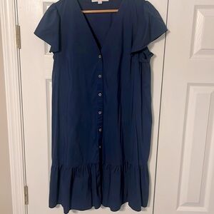 Elegant Navy Blue Button-Down Dress